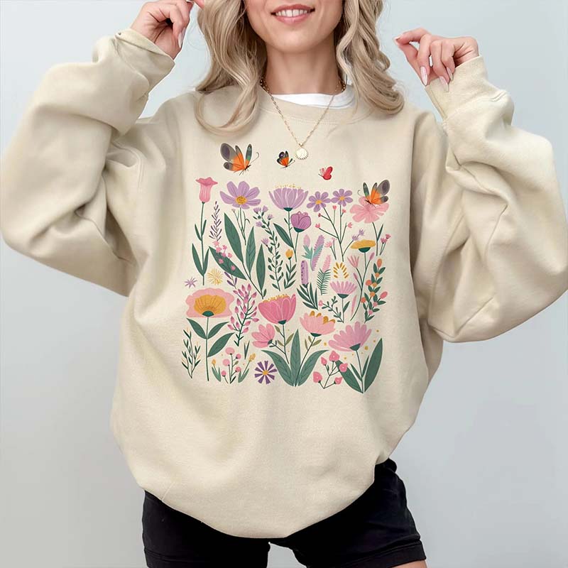 Vintage Pressed Light Pink Flowers Sweatshirt