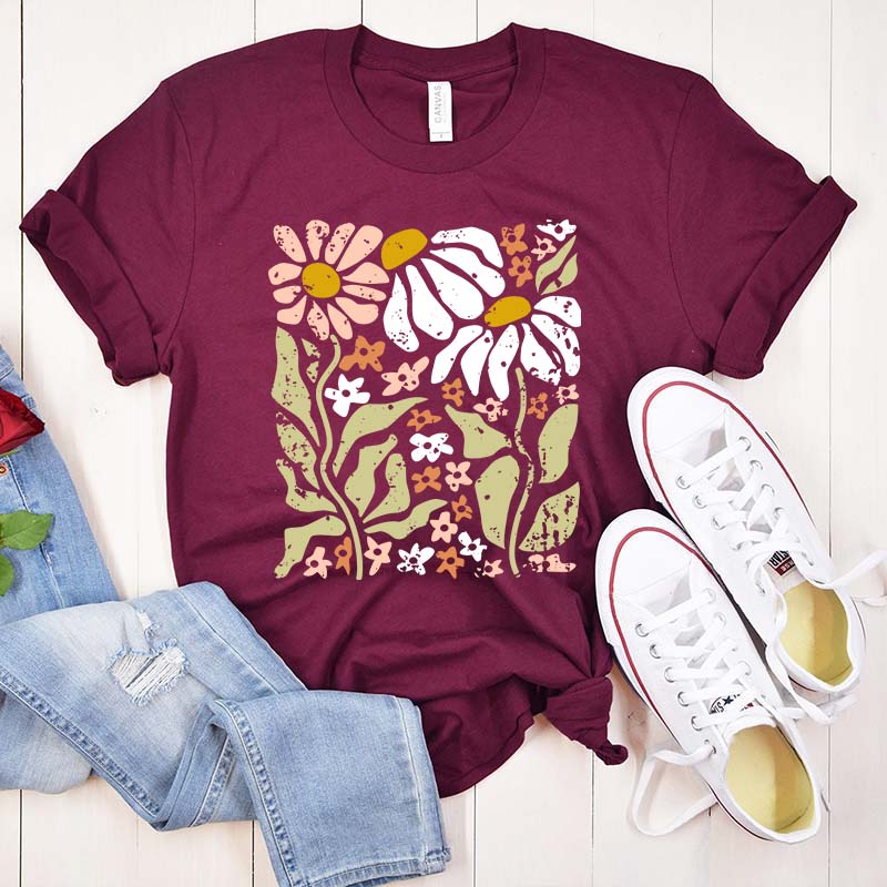 Boho Wildflowers Floral Nature Simple T-Shirt