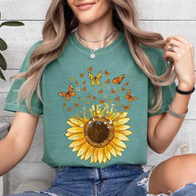 Sunflower Butterfly Floral Botanical T-Shirt