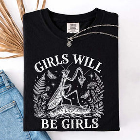Girls Will Be Girls Praying Mantis Botanical T-Shirt