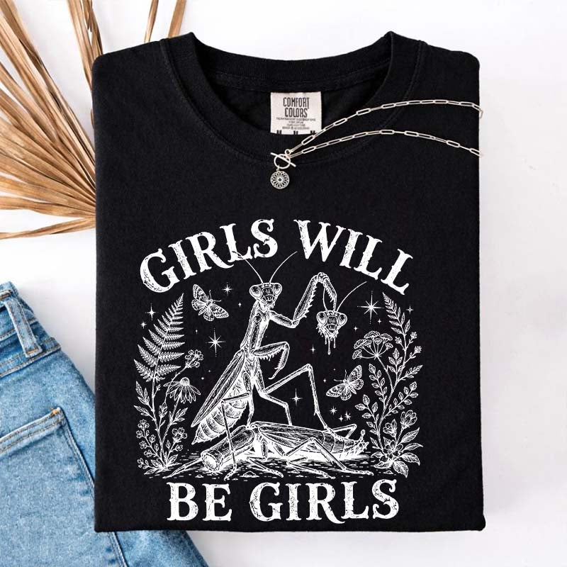 Girls Will Be Girls Praying Mantis Botanical T-Shirt