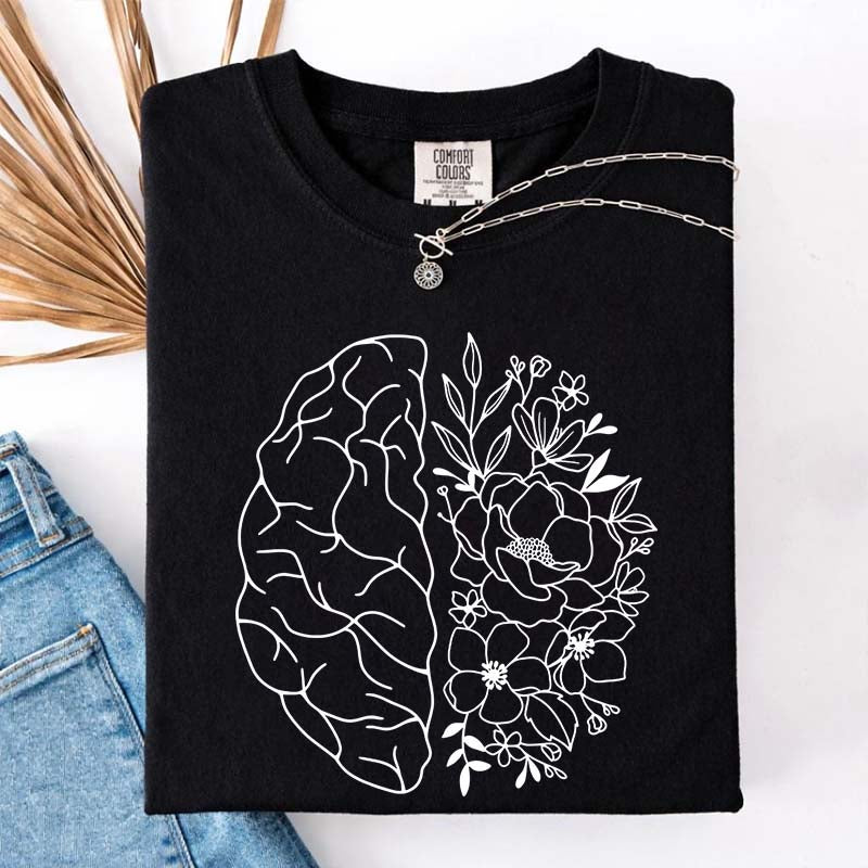 Mental Health Floral Brain Anatomy T-Shirt