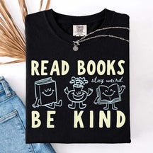 Read Books Be Kind Stay Weird Retro Doodle T-Shirt