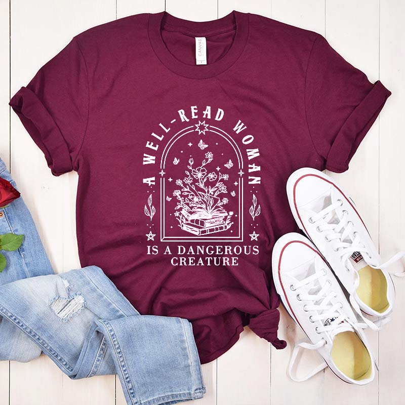 A Well Read Woman Is A Dangerous Creature Floral T-Shirt