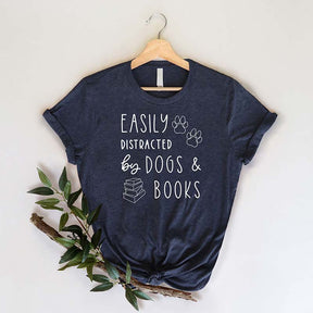 Easily Distracted Dogs And Books T-Shirt