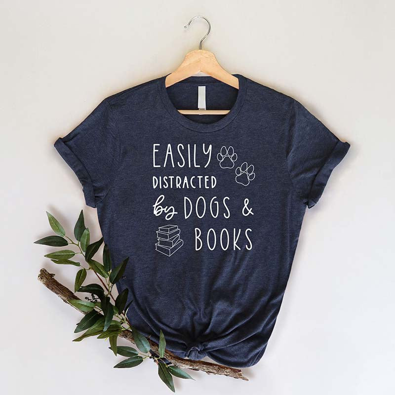 Easily Distracted Dogs And Books T-Shirt