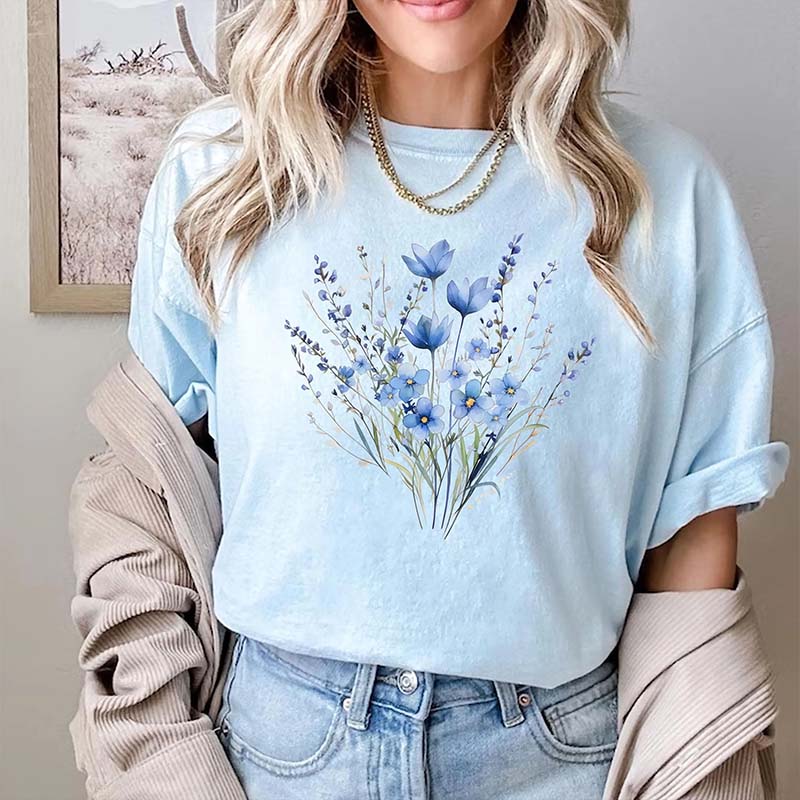 Retro Blue Flower Bouquet T-Shirt
