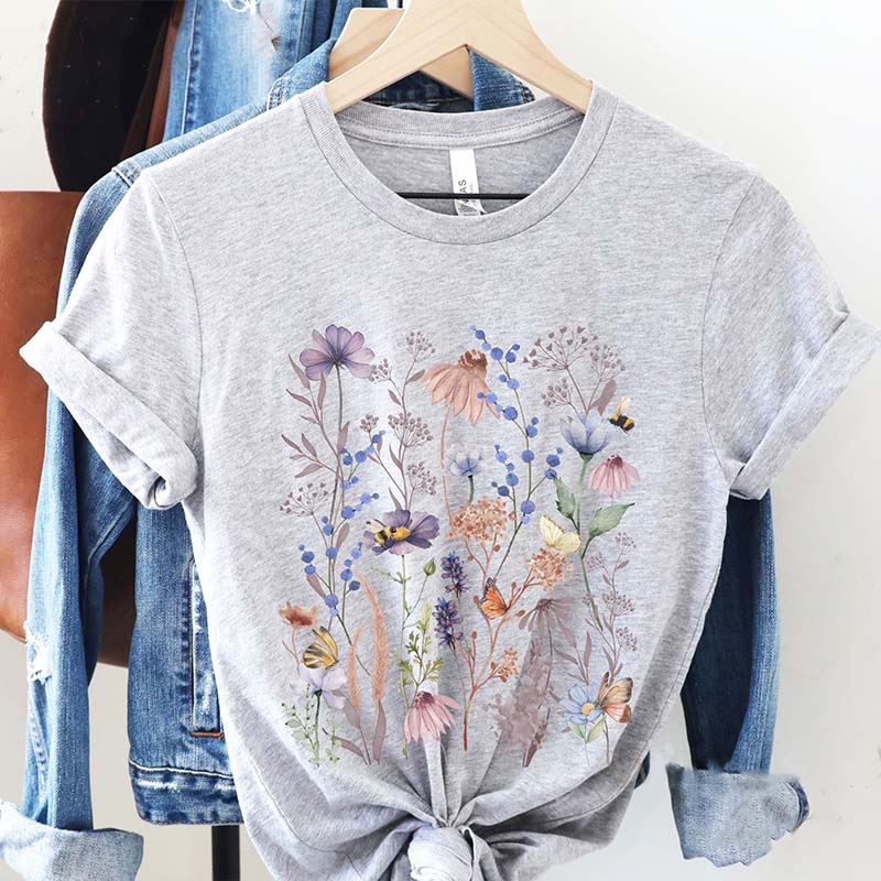 Boho Pressed Flower Vintage Botanical Meadow T-Shirt