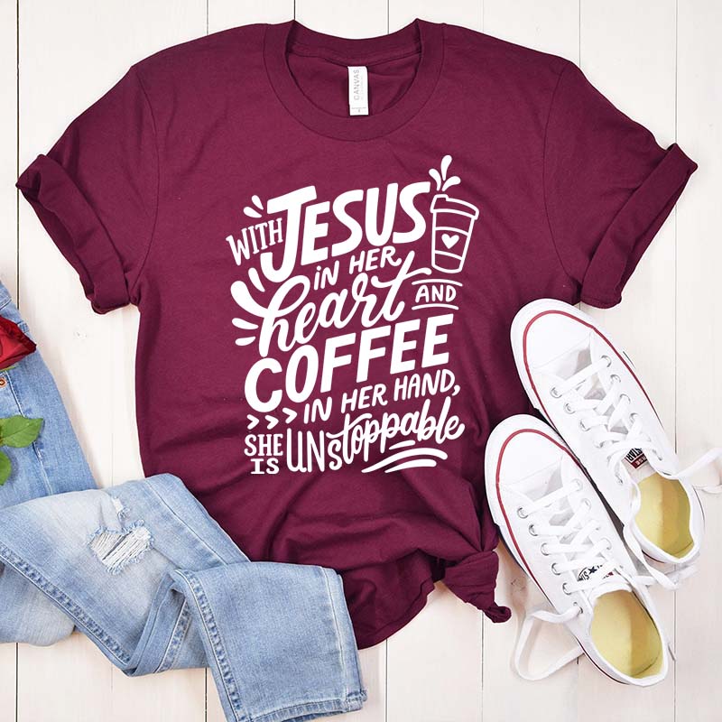 With Jesus In Her Heart And Coffee In Her Hand T-Shirt
