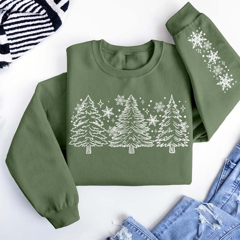 Christmas Snow Trees With Sleeve Sweatshirt