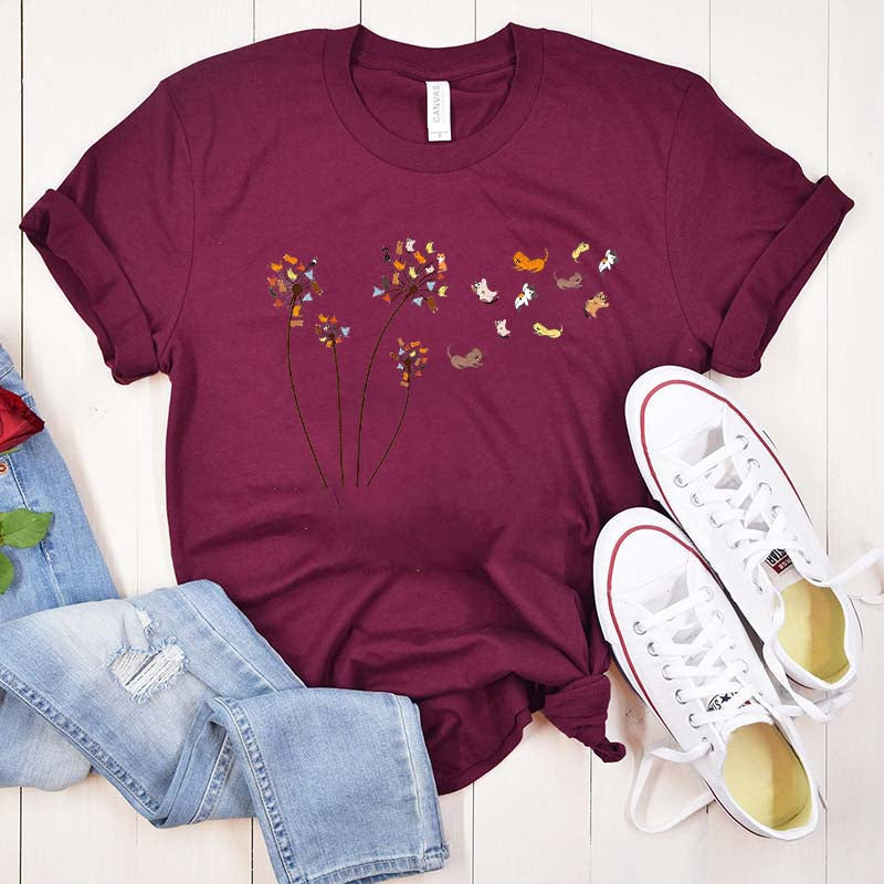 Cute Cats Flower Fly Dandelion T-Shirt