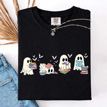 Cute Ghost Reading Book Halloween T-Shirt