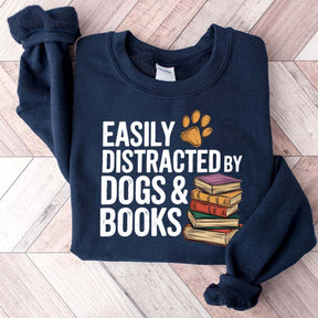 Retro Easily Distracted by Dogs and Books Sweatshirt