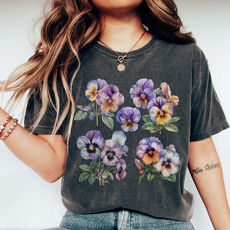 Vintage Pansies Flower Bouquet T-Shirt
