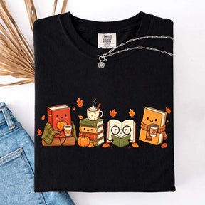 Cozy Book Lover Coffee Pumpkin T-Shirt