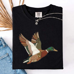 Faux Patchwork Mallard Duck Hunting Printed T-Shirt