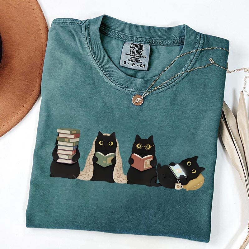 Black Cats Reading T-Shirt