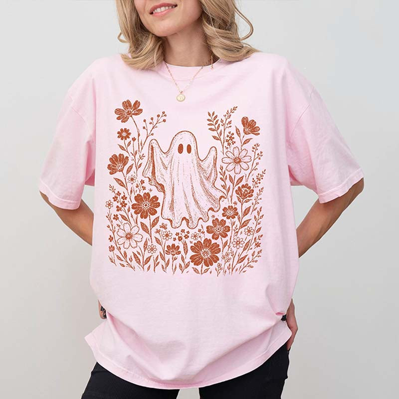 Comfort Colors Floral Ghost Halloween Cute T-Shirt