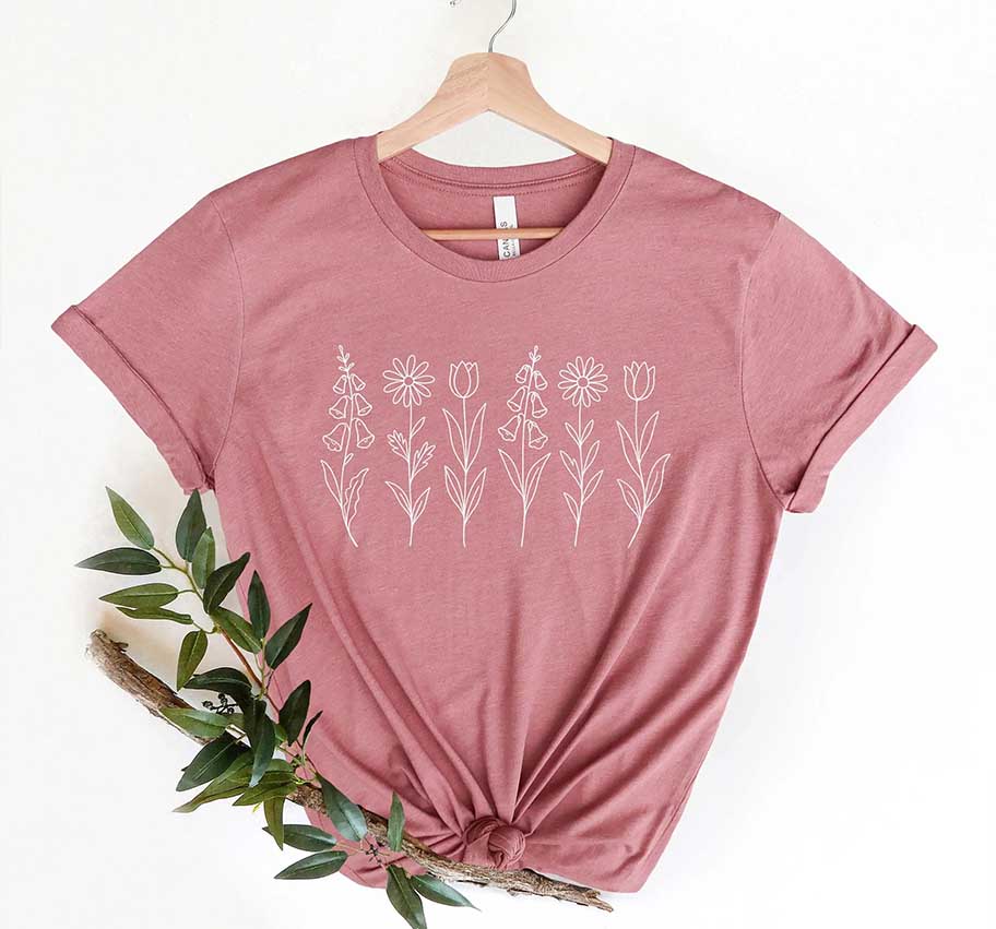 NO WORDS Subtle Anti Boho Botanical Flower T-Shirt