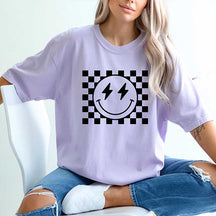 Comfort Colors Checkered Pattern Smile Face T-Shirt