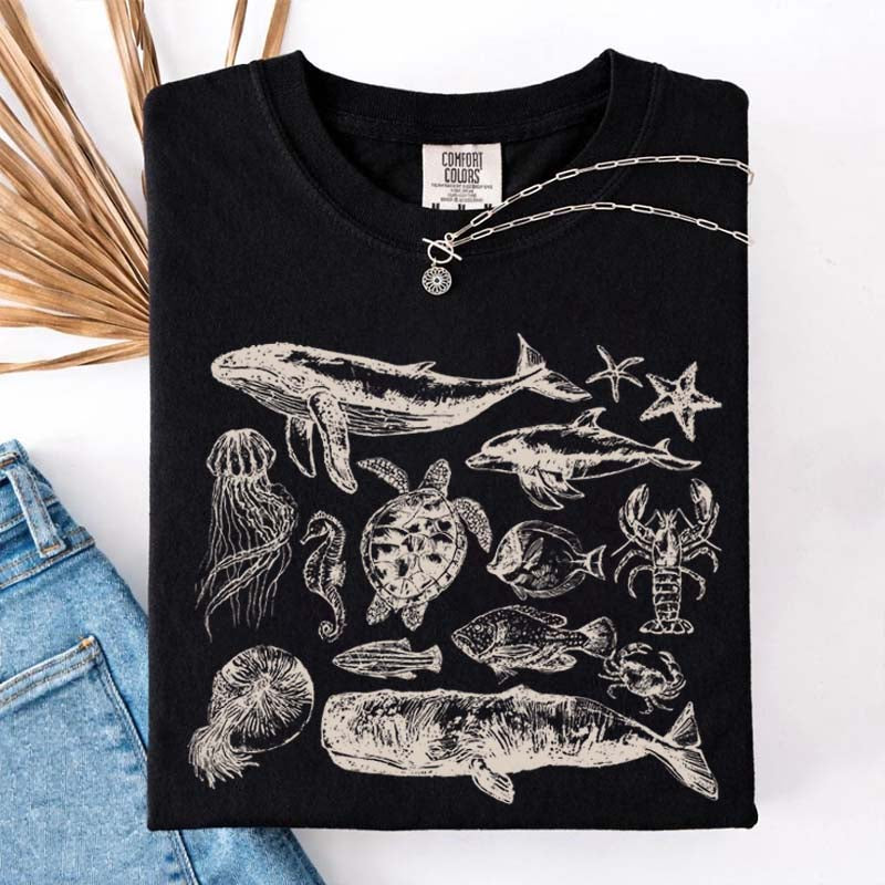 Vintage 90s Sea Animals Ocean Life T-Shirt
