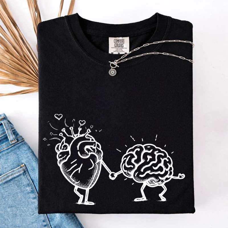 Mental Health Awareness Brain Heart T-Shirt