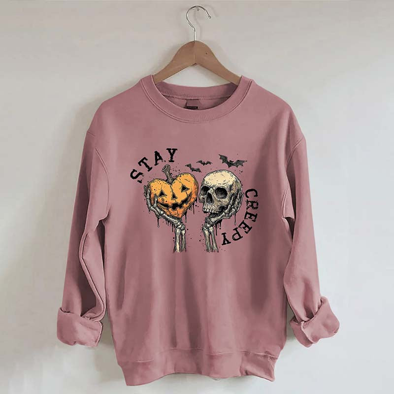 Stay Creepy With Pumpkin And Skull Sweatshirt