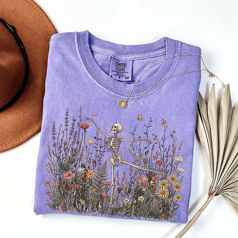 Skeleton Dancing Arabesque Wildflower Botanical Floral T-Shirt