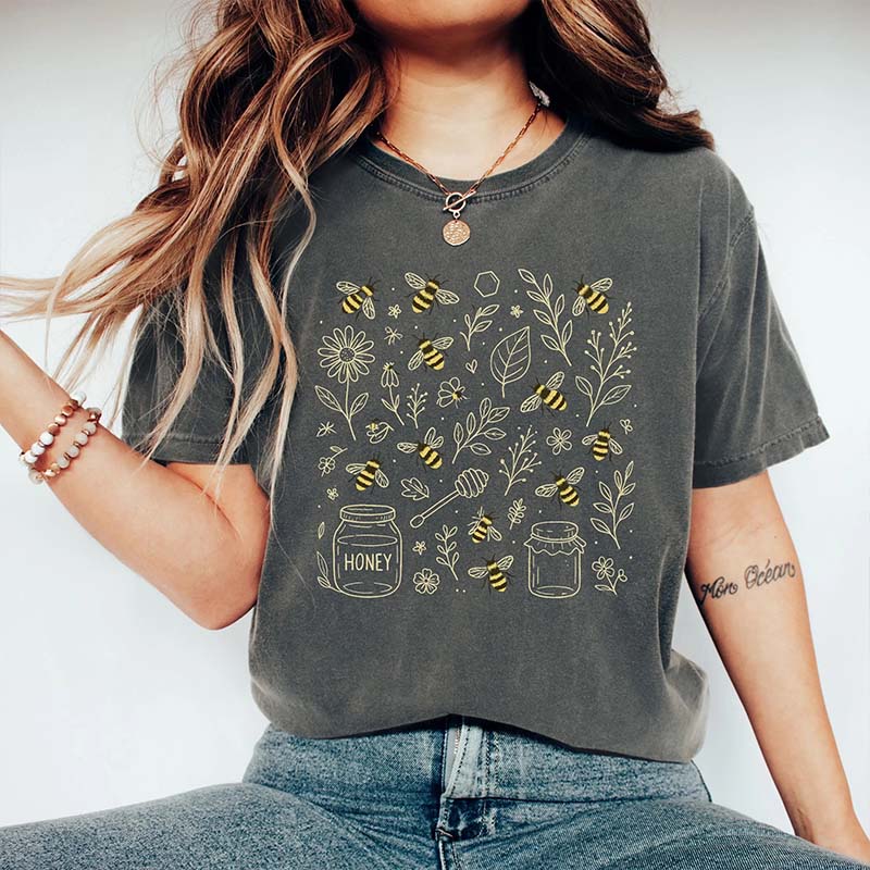 Vintage Bee Botanical Honeycomb T-Shirt