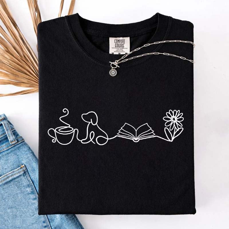 Doodle Books Coffee Dogs Flower T-Shirt