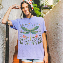 Dragonfly Watercolor Floral Graphic T-Shirt