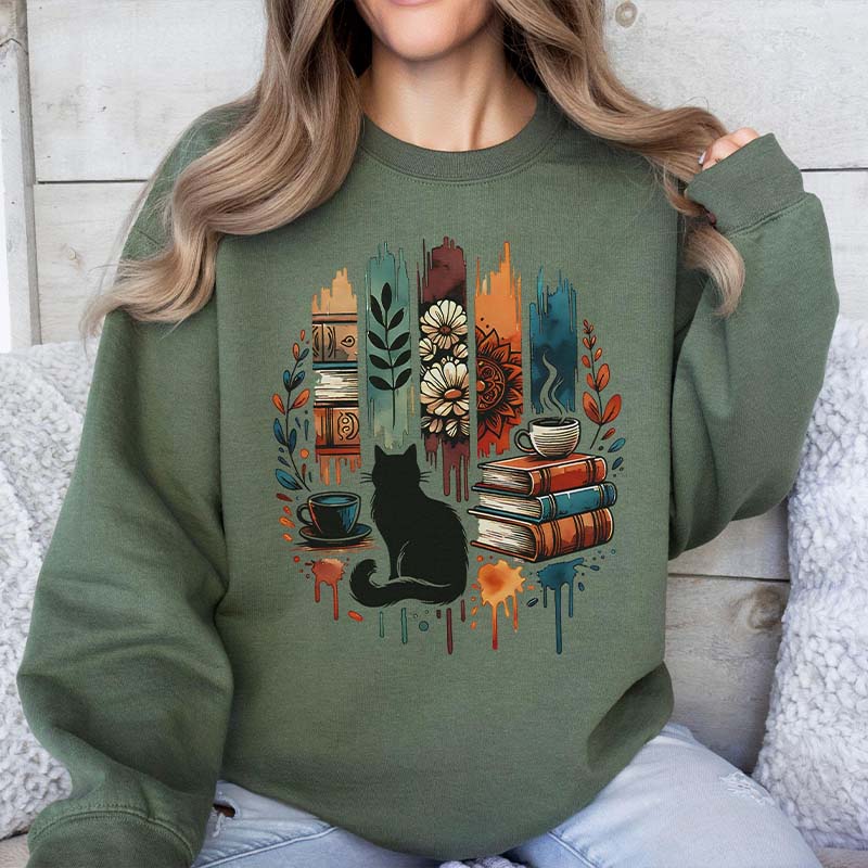 Cat Book Reading Gift Sweatshirt