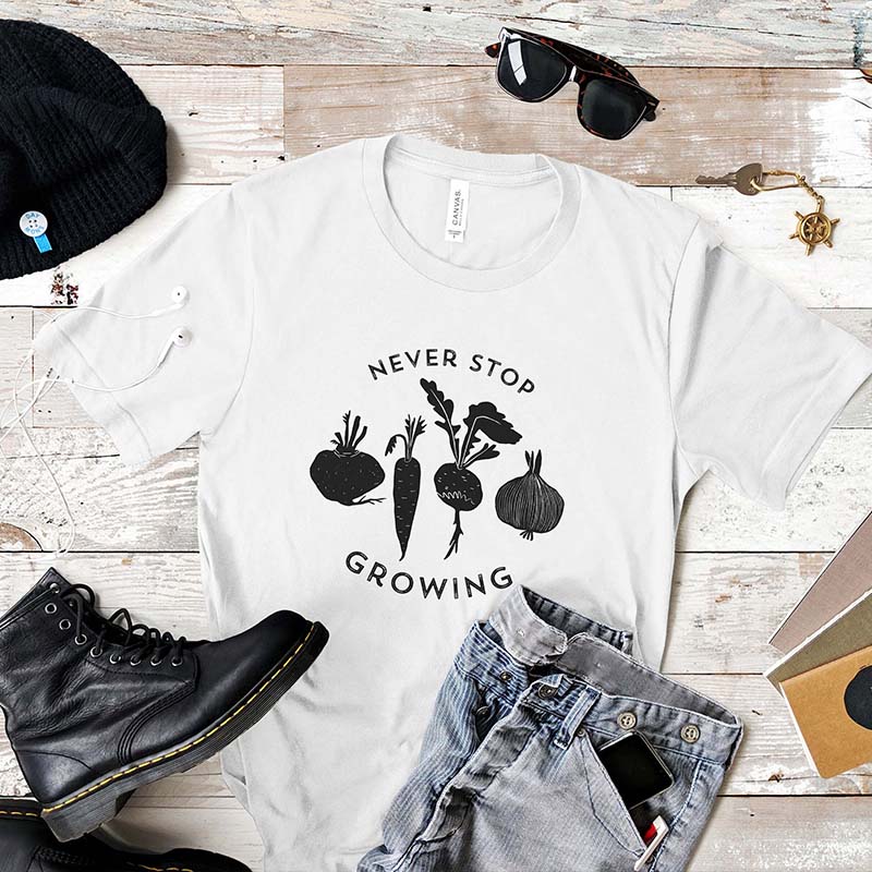 Never Stop Growing Vegetable Garden T-Shirt