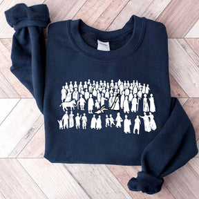 Woman Touches Religous Sweatshirt