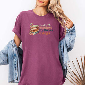 Easily Distracted by Books and Dogs T-Shirt