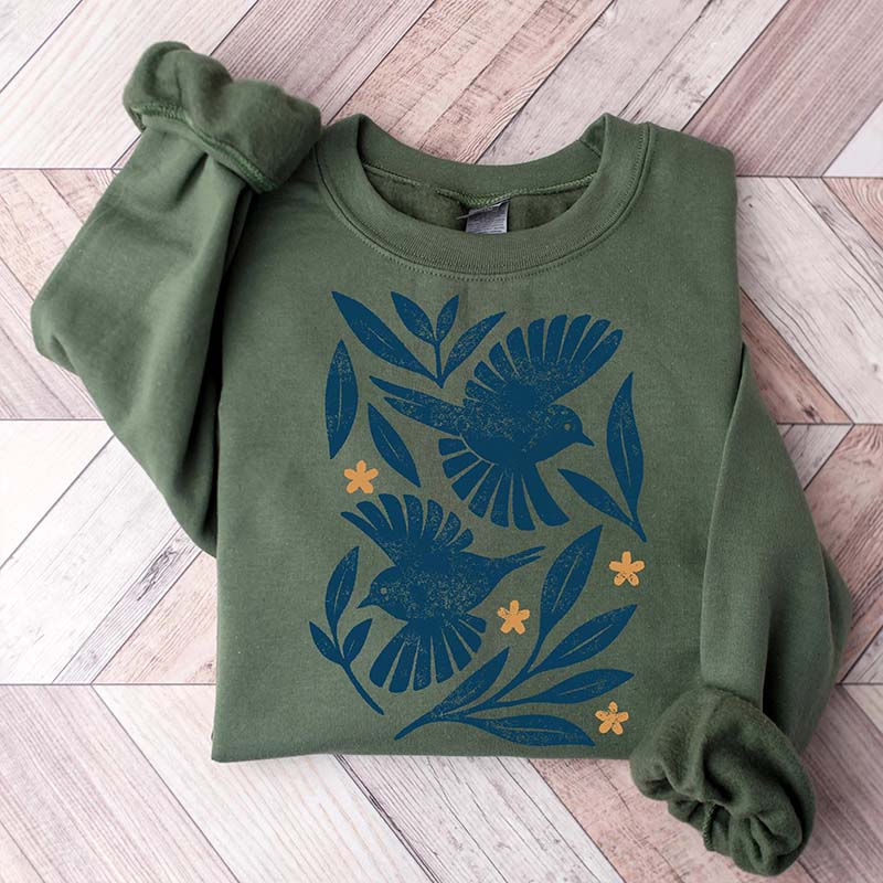 Retro Botanical Birds Sweatshirt