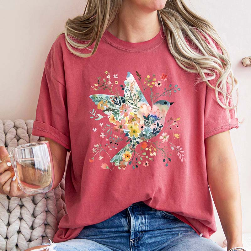 Boho Birdie Summer Flower T-Shirt