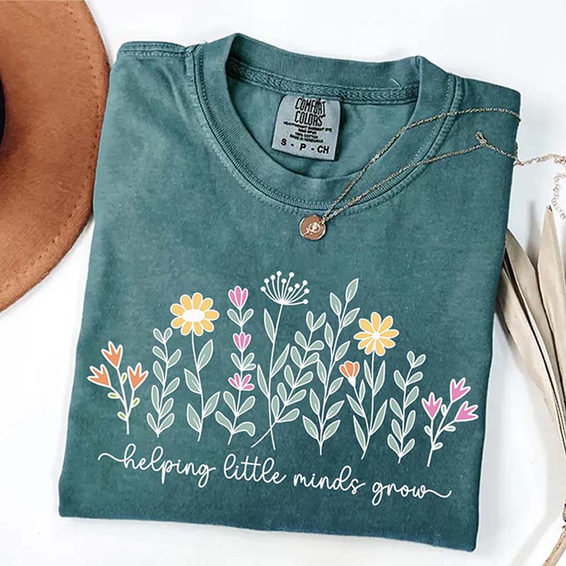 Helping Little Minds Grow Teacher Flower T-Shirt