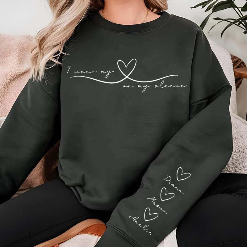 Personalized Mom Heart On My Sleeve Sweatshirt