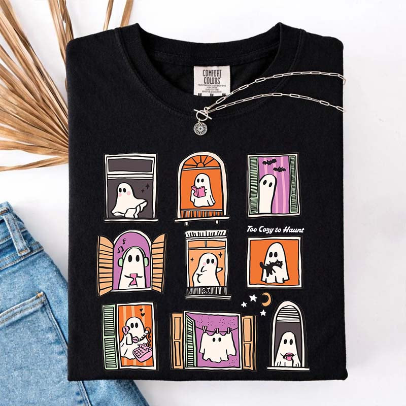 Too Cozy To Haunt Ghost Window T-Shirt