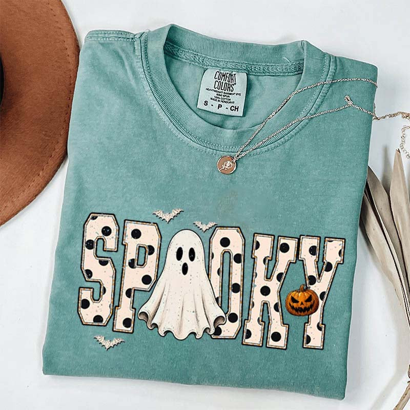 Retro Spooky Halloween Ghost White Dots T-Shirt