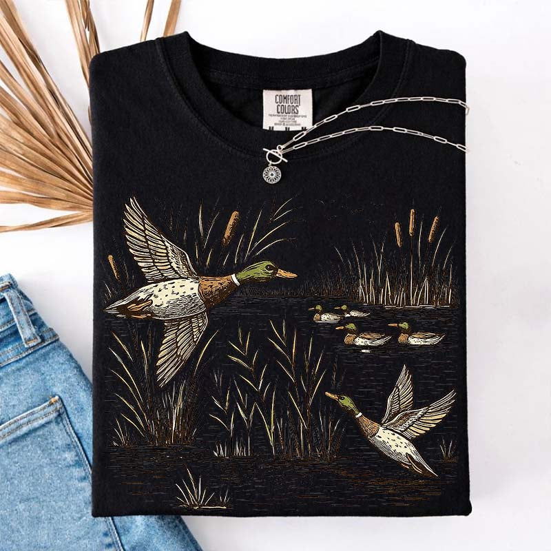 Retro Flying Mallard Duck T-Shirt