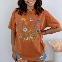 Boho Wildflowers Cottagecore Blue Floral T-Shirt