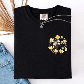 Pocket Pressed Flowers Block Print Floral T-Shirt