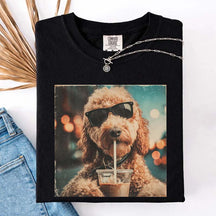 Cute Goldendoodle Drinking Iced Coffee T-Shirt
