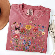Vintage Pressed Flowers Bee Butterfly T-Shirt