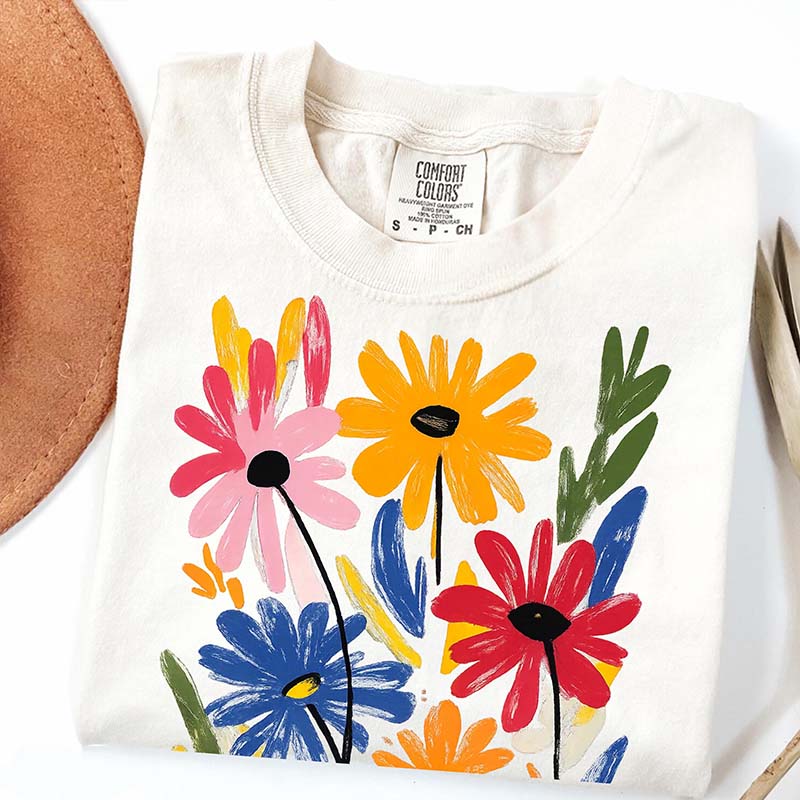 Colorful Floral Spring Hand Painted Flower T-Shirt