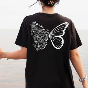 Floral butterfly crew neck comfortable T-shirt