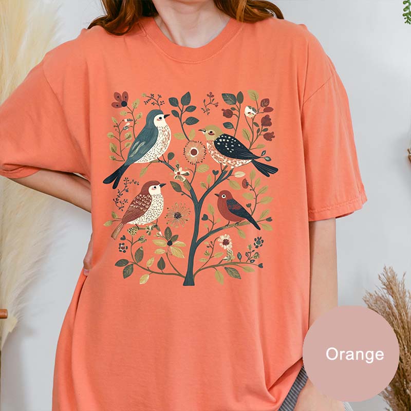 Cottagecore Birds and Flowers Folk Art T-Shirt