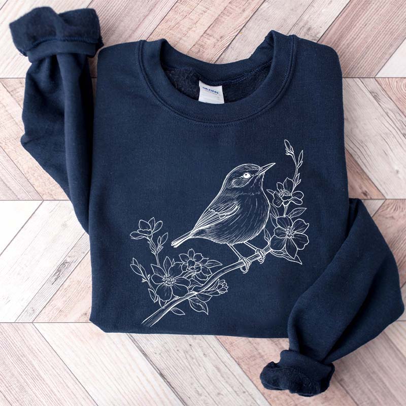 Cute Botanical Bird Graphic Sweatshirt